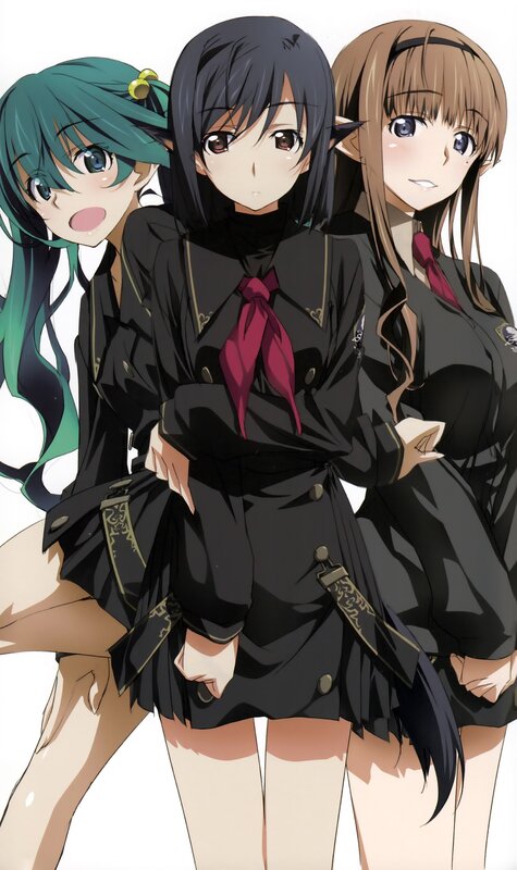three anime girls in school uniforms