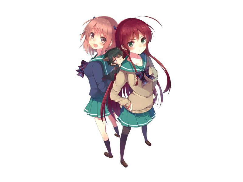 three anime girls in school uniforms