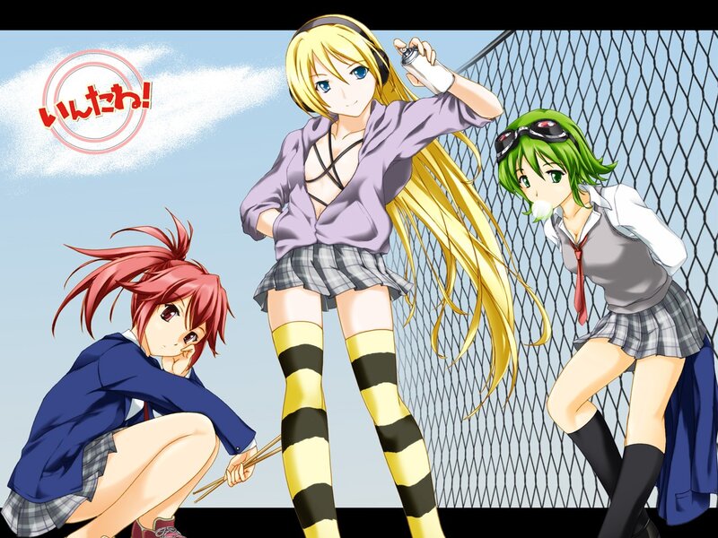 Three anime girls in school uniforms