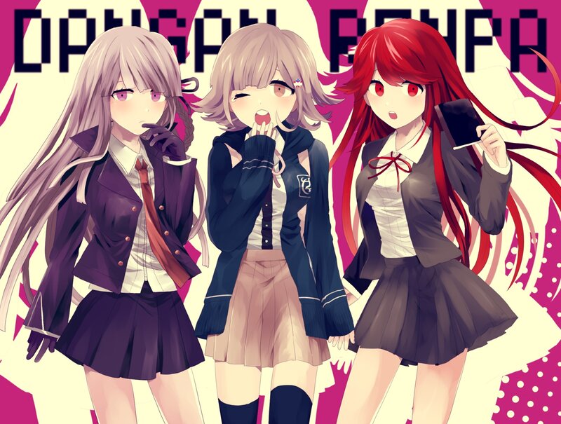 three anime girls in school uniforms