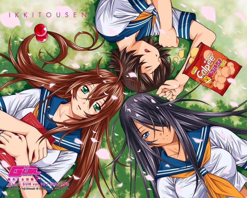 Three anime girls in school uniforms
