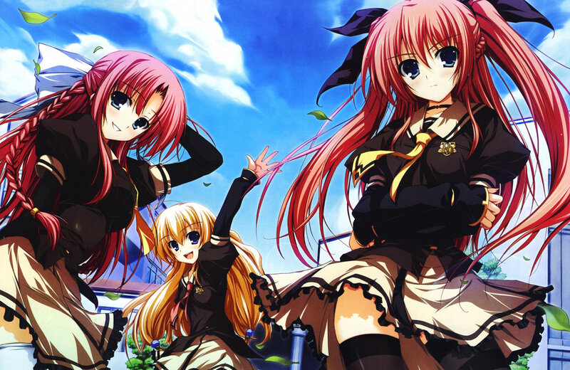 Three anime girls in school uniforms