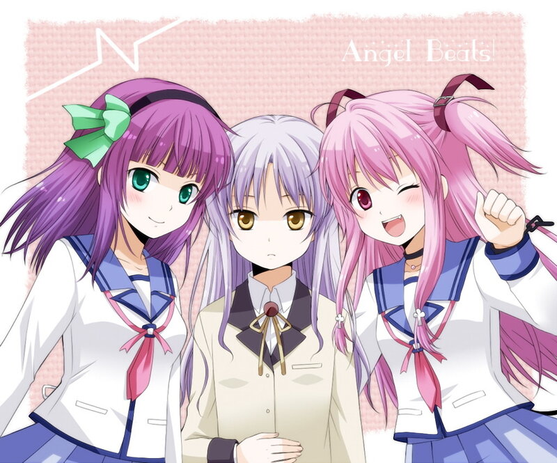 three anime girls in school uniforms