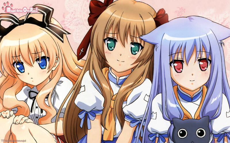 Three anime girls in school uniforms