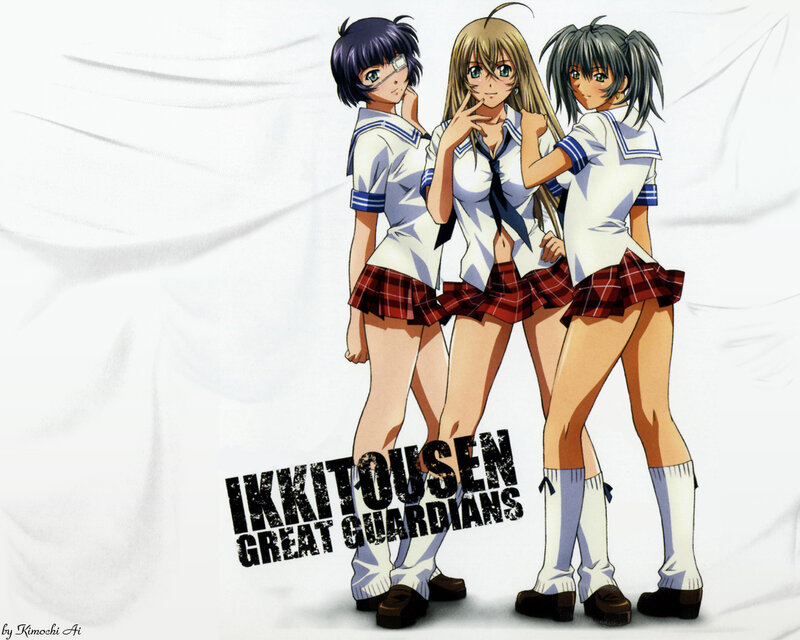 three anime girls in school uniforms