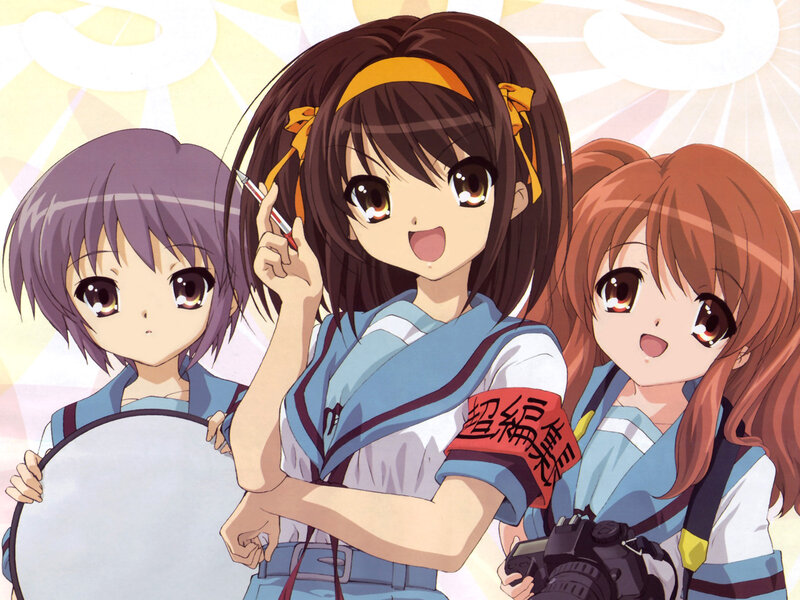 Three anime girls in school uniforms