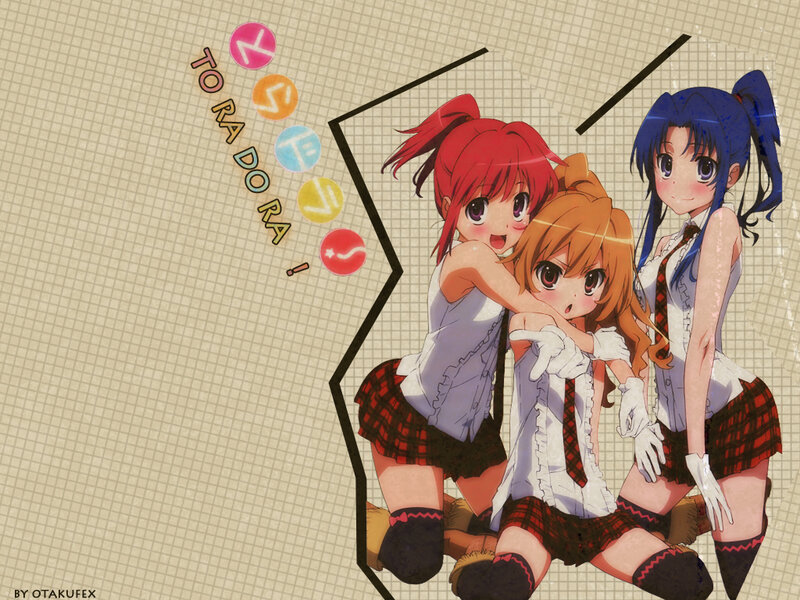 three anime girls in school uniforms