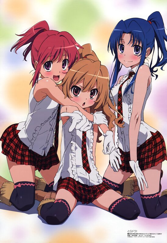 Three anime girls in school uniforms