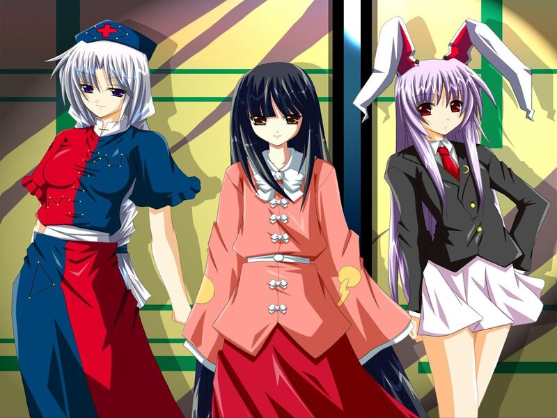 Three anime girls in school uniforms