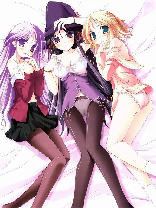 Three anime girls in school uniforms