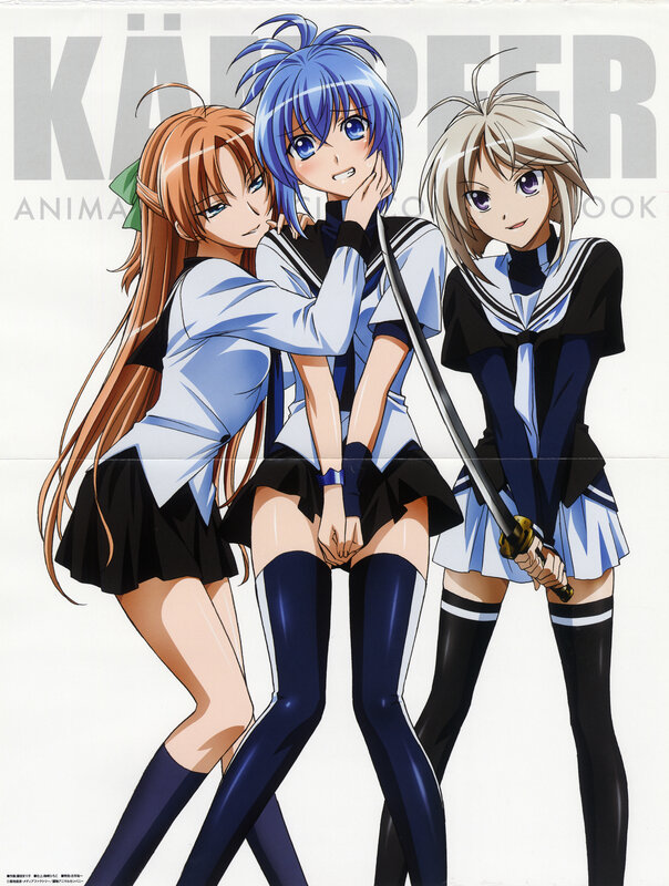 three anime girls in school uniforms