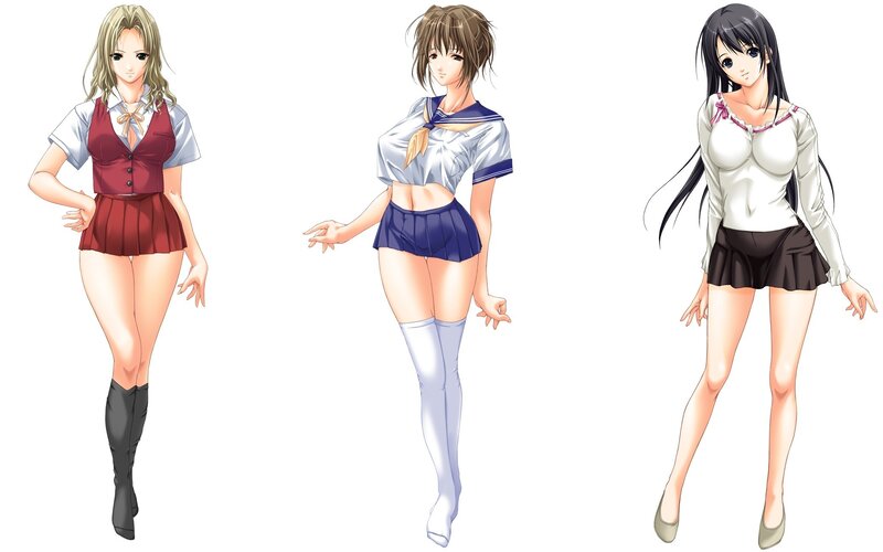 three anime girls in school uniforms