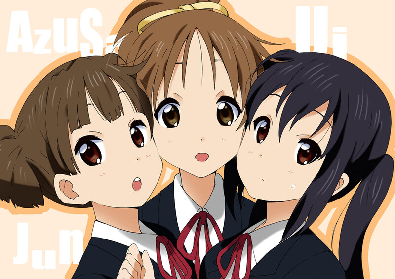 Three anime girls in school uniforms