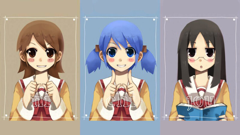 Three anime girls in school uniforms