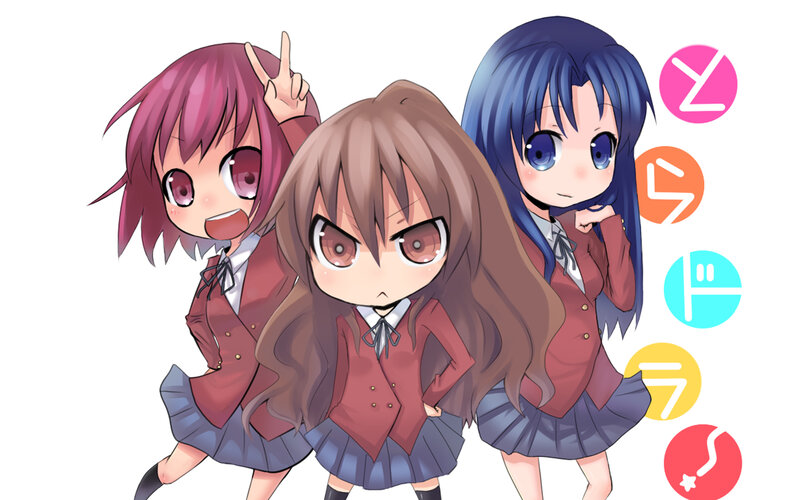 three anime girls in school uniforms
