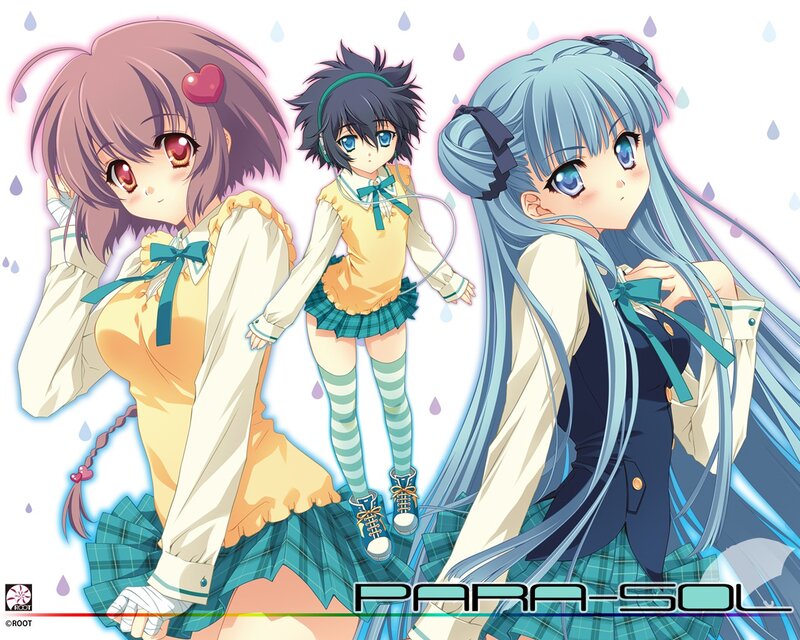 Three anime girls in school uniforms