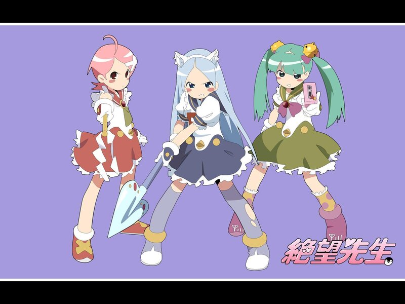 three anime girls in school uniforms