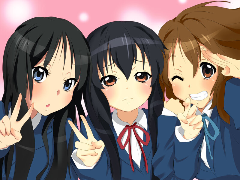 Three anime girls in school uniforms