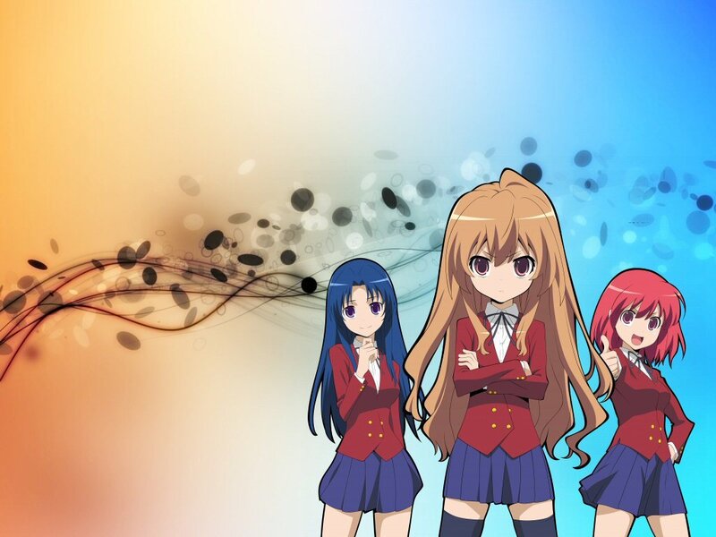 three anime girls in school uniforms