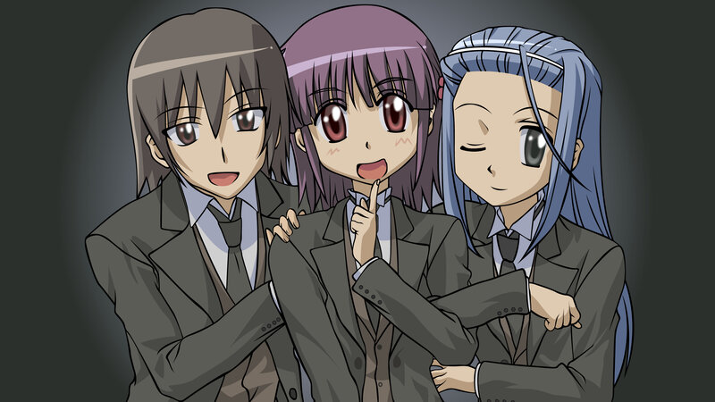 three anime girls in school uniforms