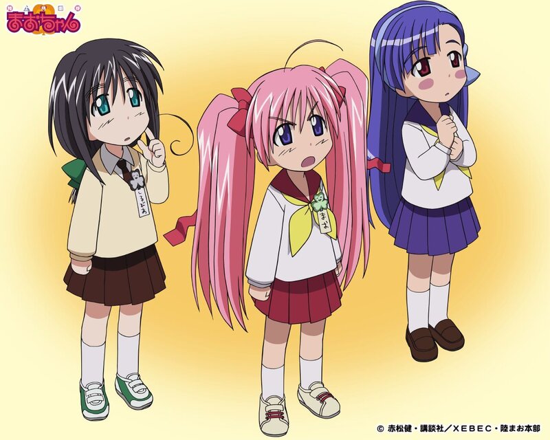 Three anime girls in school uniforms