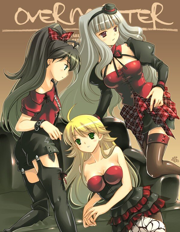 Three anime girls in school uniforms