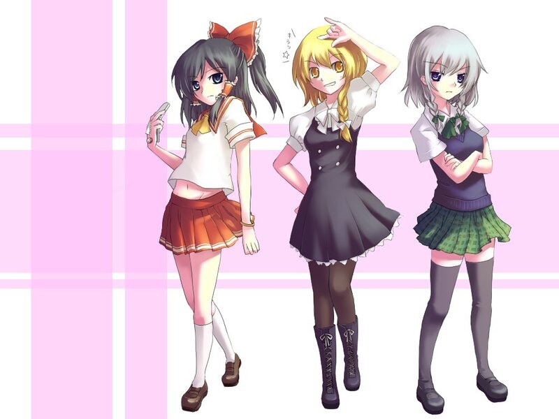 three anime girls in school uniforms