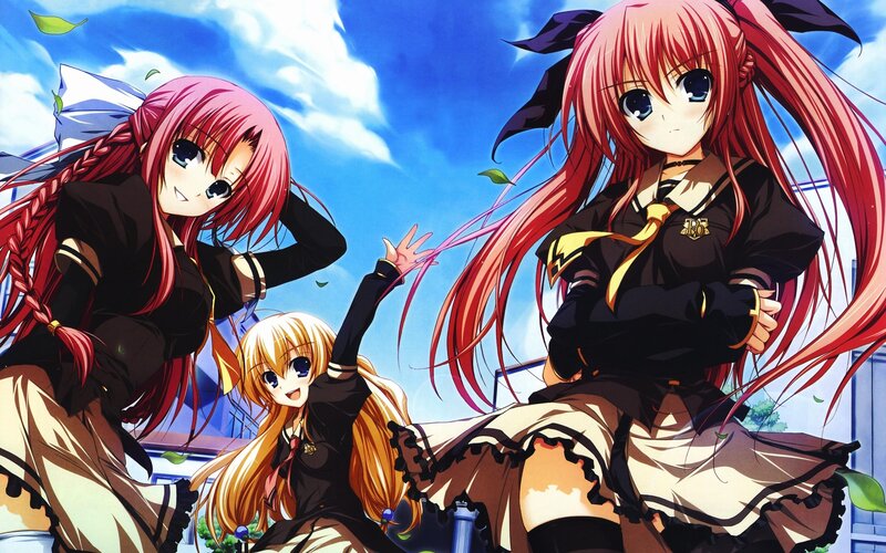 Three anime girls in school uniforms