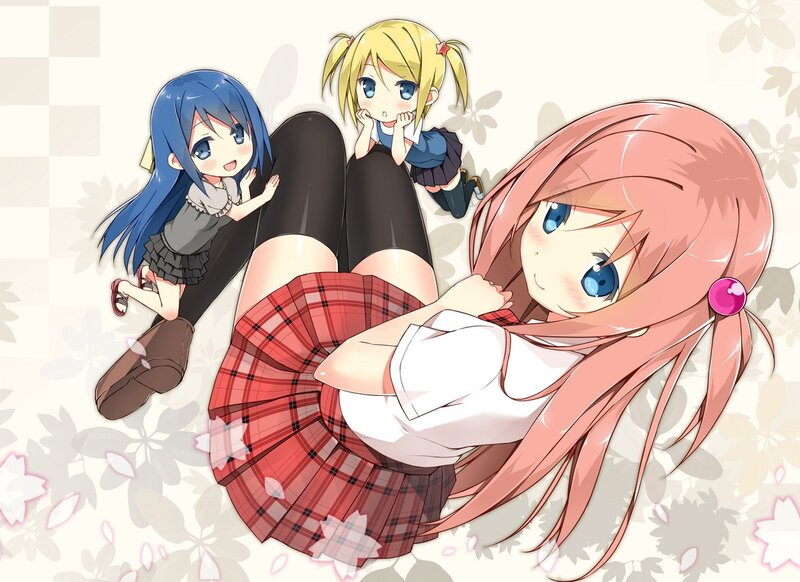 Three anime girls in school uniforms