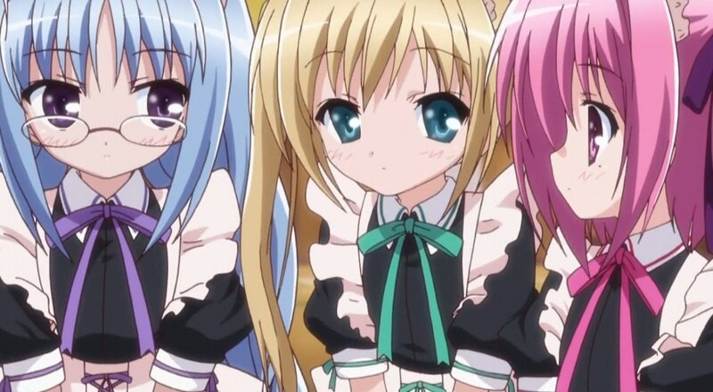 three anime girls in school uniforms