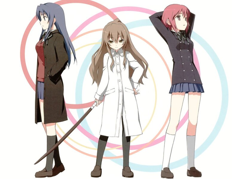 Three anime girls in school uniforms