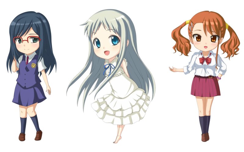 Three anime girls in school uniforms