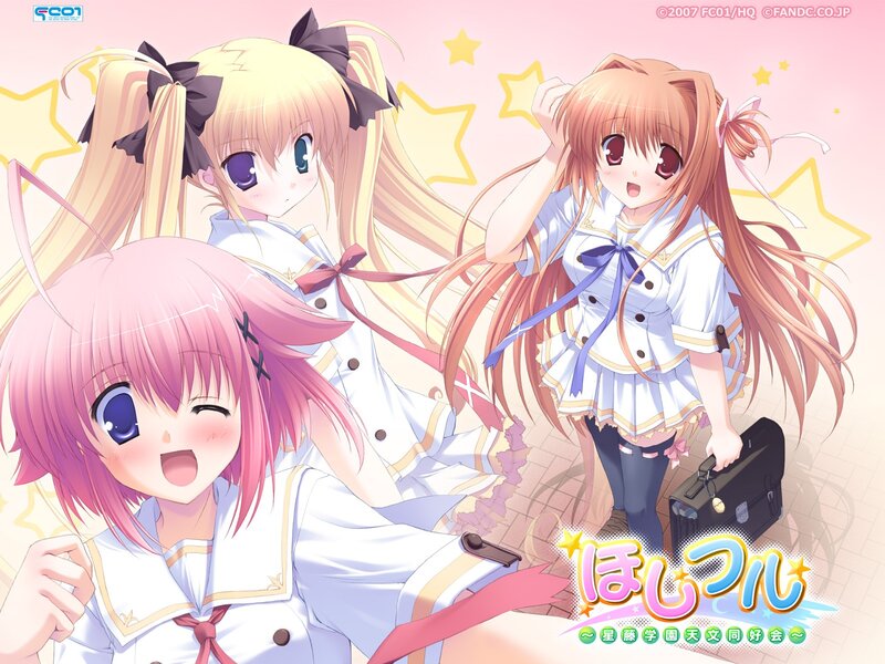 Three anime girls in school uniforms