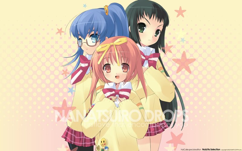 Three anime girls in school uniforms