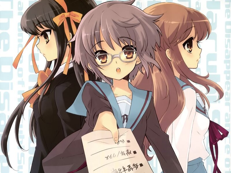 Three anime girls in school uniforms