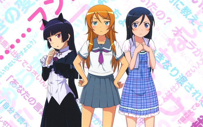 Three anime girls in school uniforms