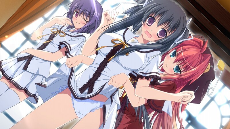 Three anime girls in school uniforms
