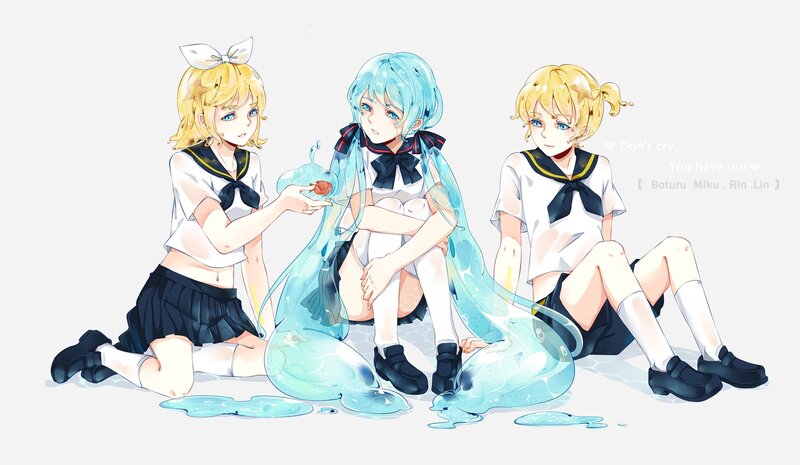Three Anime Girls in School Uniforms — Blue, Calm