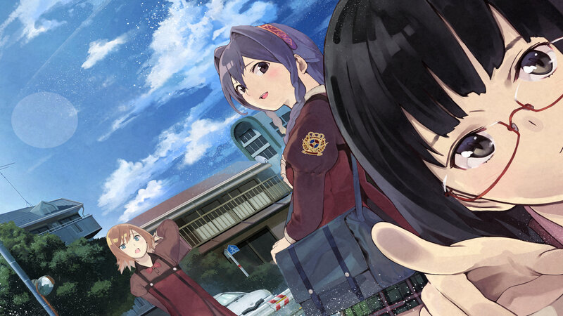Three Anime Girls in School Uniforms — Blue, Dramatic