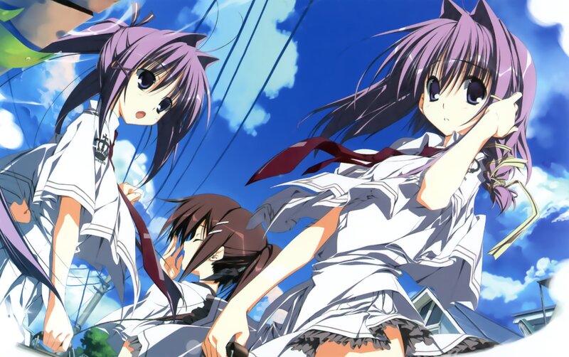Three Anime Girls in School Uniforms — Blue, Dynamic