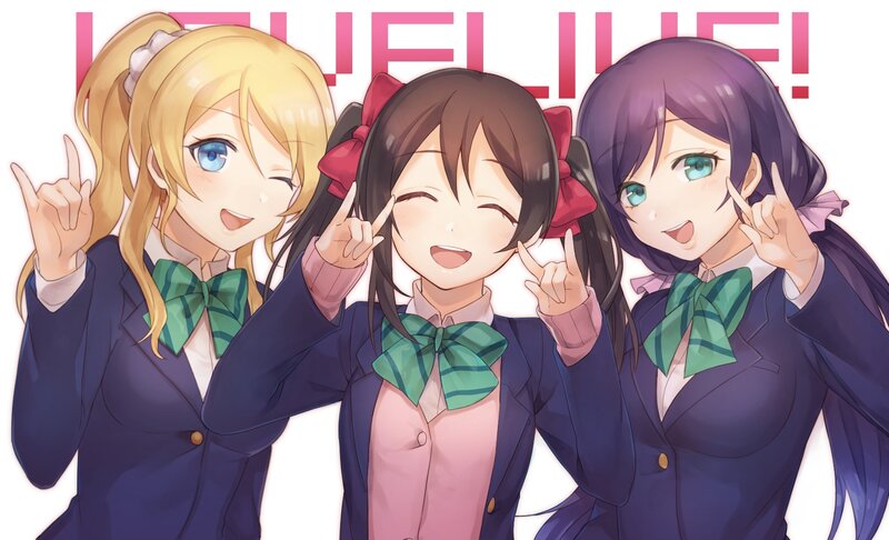 Three Anime Girls in School Uniforms — Blue, Happy