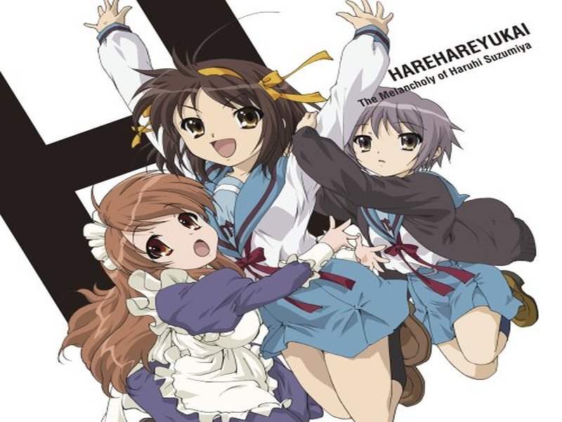 Three Anime Girls in School Uniforms — Blue, Playful