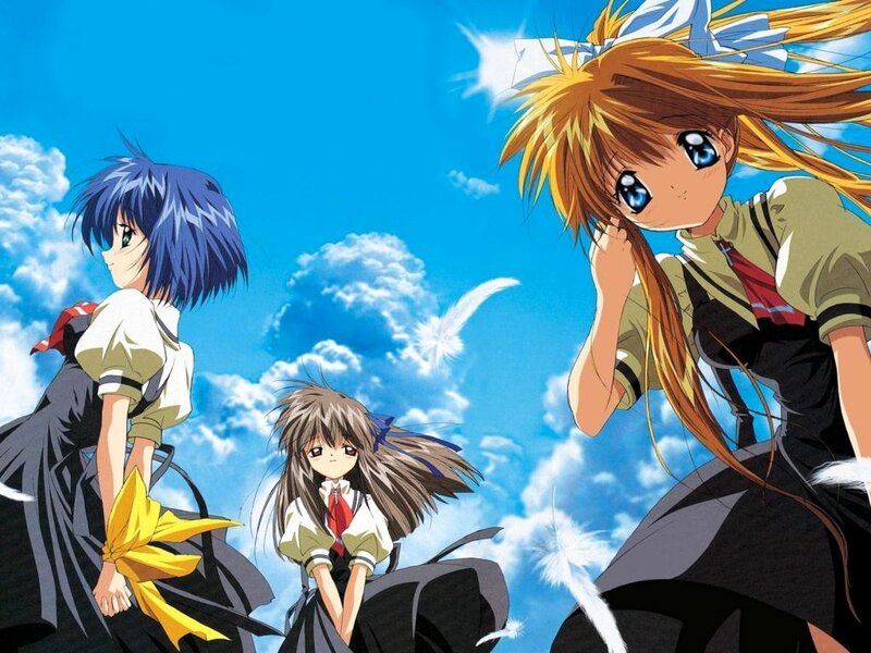 Three Anime Girls in School Uniforms — Blue, Serene
