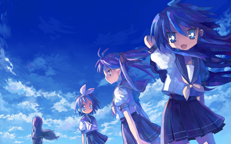 Three Anime Girls in School Uniforms — Blue