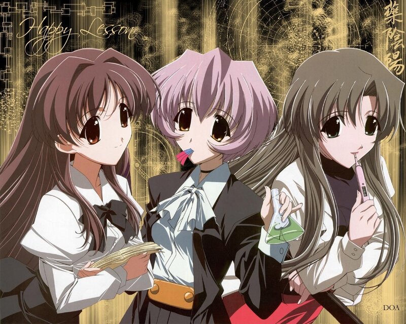 Three Anime Girls in School Uniforms — Brown