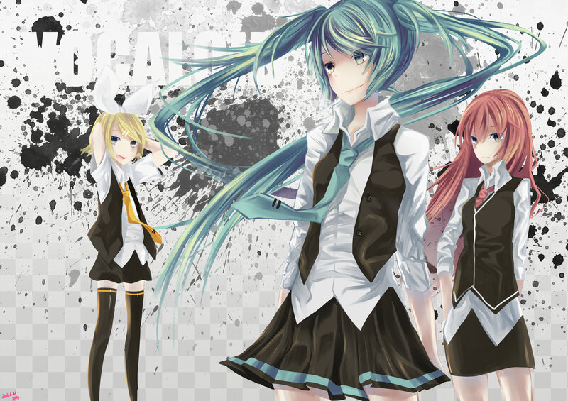 Three Anime Girls in School Uniforms — White, Dynamic