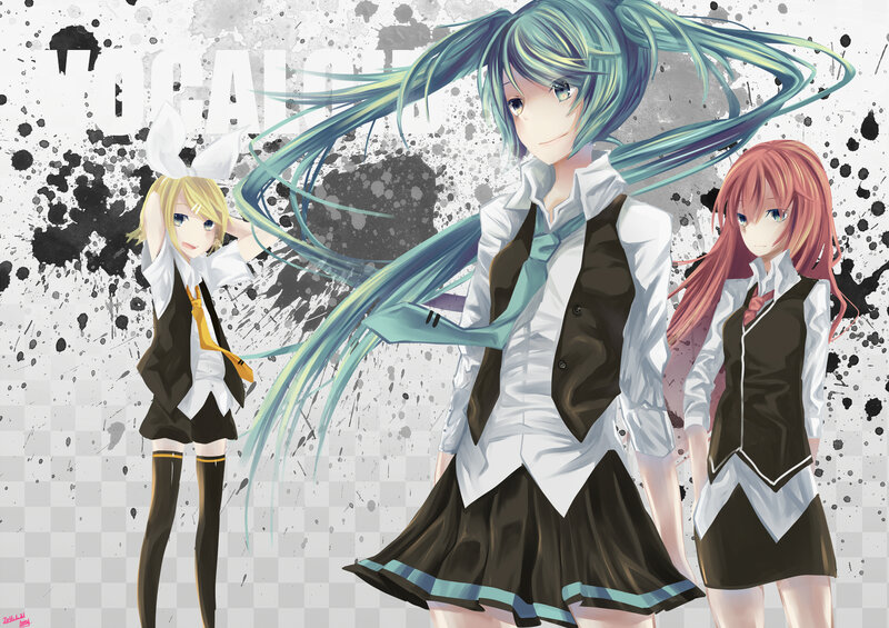 Three Anime Girls in School Uniforms — White