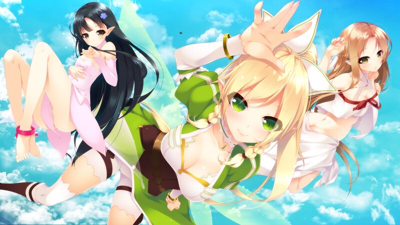 Three Anime Girls in Sky — Blue, Playful