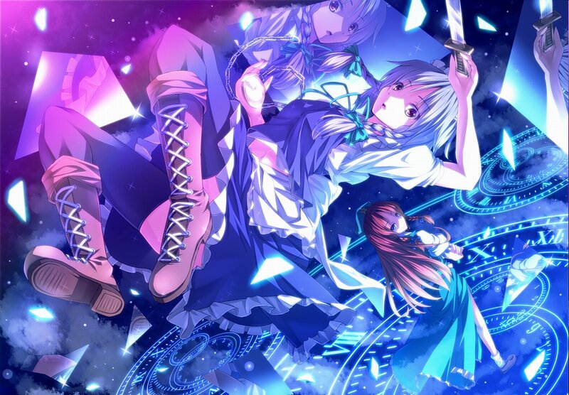 Three Anime Girls in Space — Purple, Dramatic, Chaotic