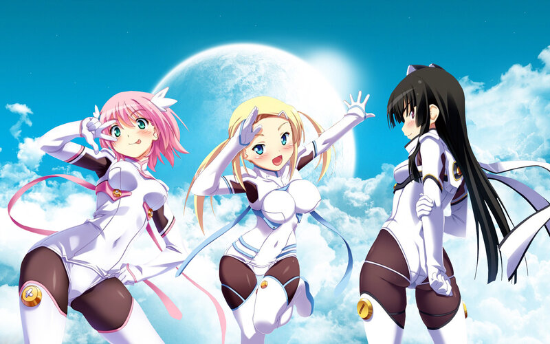 Three anime girls in space suits